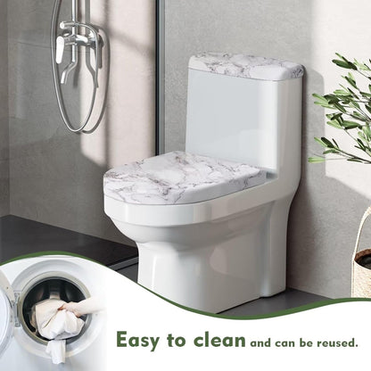White Marble Lid Cover and Toilet Tank Lid Cover Set of 2,Modern Marble Print Toilet Decoration Replacement Novelty Decorations for Bathroom Accessory Fit Most Round Elongated and Oblong