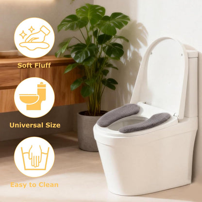 Plush Toilet Seat Cover Pads - Washable Warm Cushion, Soft Bathroom Warmer Mat - Universal Self Adhesive Design (White)