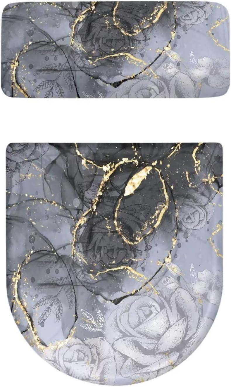 Gray Marble Toilet Cover Set 2 Pack Toilet Seat and Tank Lid Cover Replacement Universal with Elastic Bottom Easy to Clean Bathroom Home Indoor Decoration