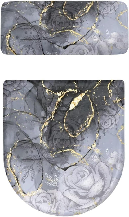 Gray Marble Toilet Cover Set 2 Pack Toilet Seat and Tank Lid Cover Replacement Universal with Elastic Bottom Easy to Clean Bathroom Home Indoor Decoration