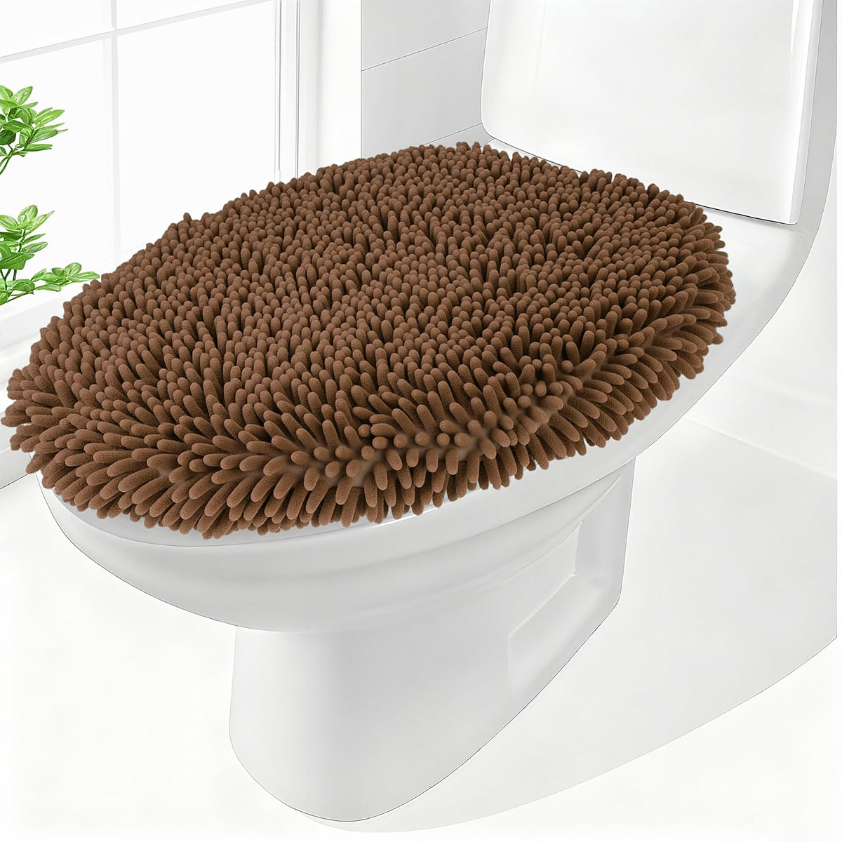 Chenille Elongated Toilet Seat Cover 19.5"x 15" Machine Washable