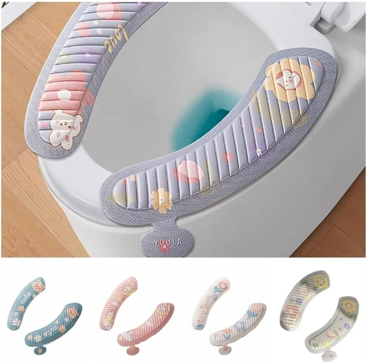 Universal Waterpoof Toilet Seat Cover Cartoon Soft Closestool Mat Washable Cute Sticky Pad Bathroom