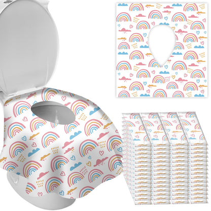 DEEKI 40 Pack Toilet Seat Covers Disposable, Safe No-Slip Waterproof for Kids Toddlers Use in Potty Training Public Restrooms Toilets, Portable Clean Covers for Adults Travel -Rainbow (40 Count)