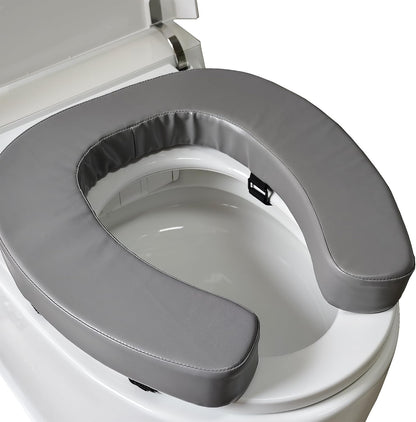 Padded Toilet Seat Cushion with 2-Inch High-Density Foam & Waterproof PU Fabric, U-Shape Padded Toilet Cushion - Secure Hook & Loop Tape, Fits Standard Toilets (Grey)