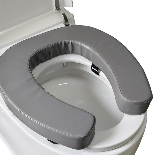 Padded Toilet Seat Cushion with 2-Inch High-Density Foam & Waterproof PU Fabric, U-Shape Padded Toilet Cushion - Secure Hook & Loop Tape, Fits Standard Toilets (Grey)