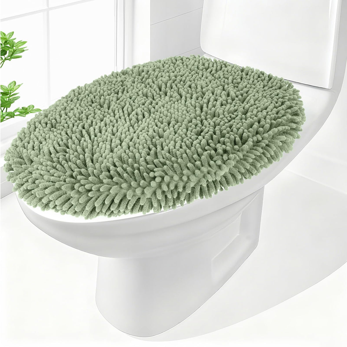 Chenille Elongated Toilet Seat Cover 19.5"x 15" Machine Washable