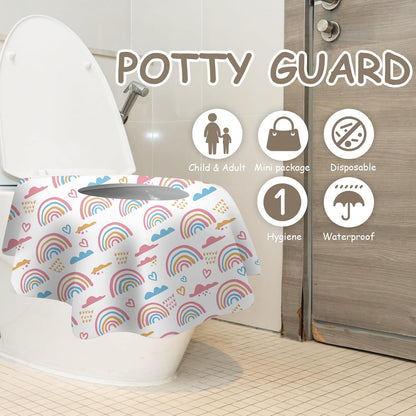 DEEKI 40 Pack Toilet Seat Covers Disposable, Safe No-Slip Waterproof for Kids Toddlers Use in Potty Training Public Restrooms Toilets, Portable Clean Covers for Adults Travel -Rainbow (40 Count)