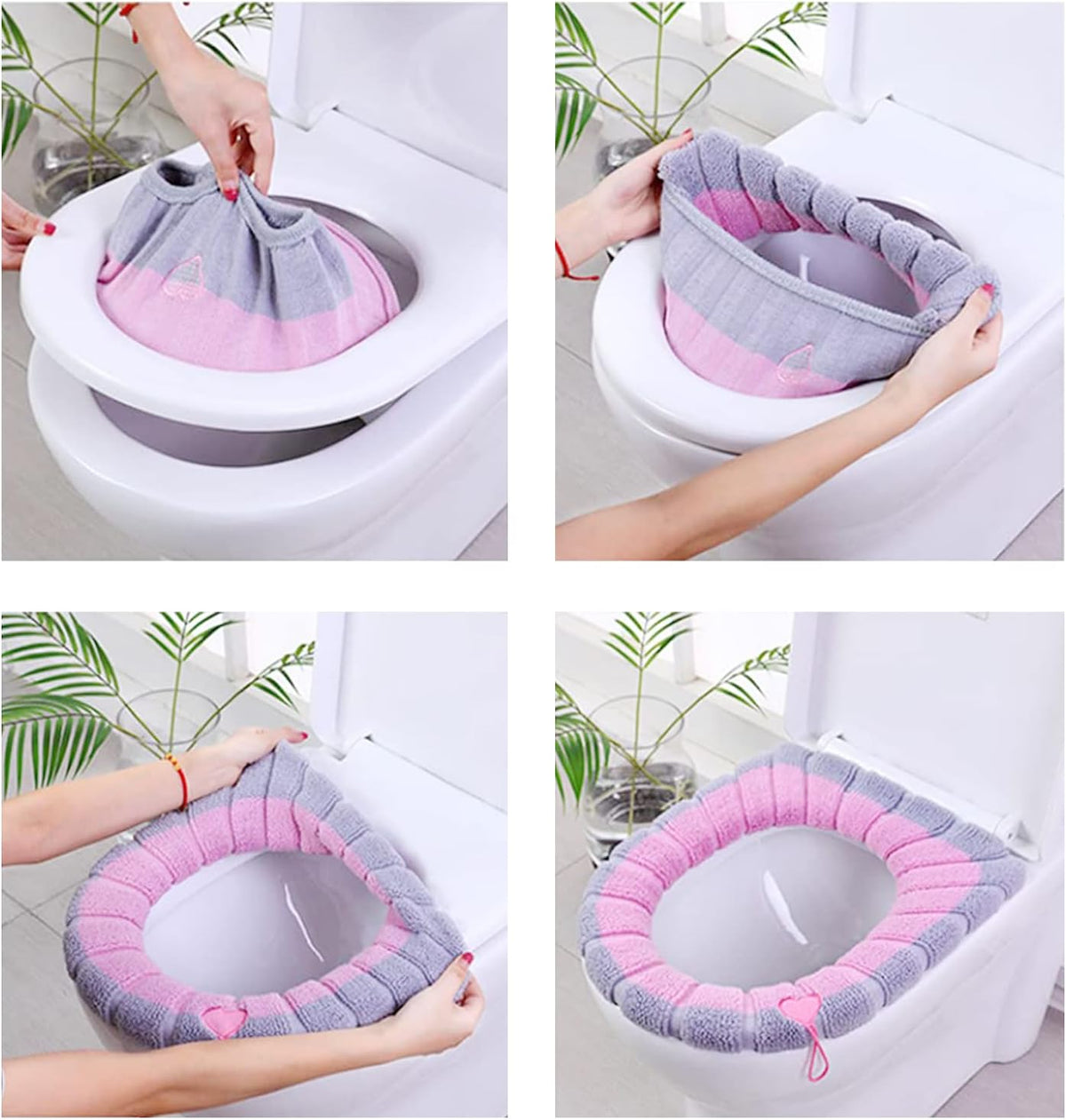 Toilet Seat Pad Toilet Seat Covers with Handle Soft Bathroom Toilet Lid Cover Cushion Thicker Stretchable Washable Universal Size (Two-tone)