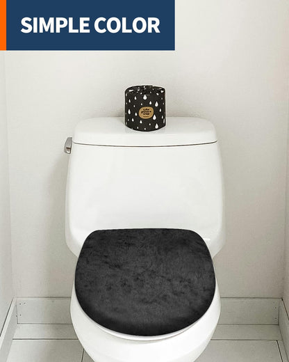Microfiber Toilet Lid Cover, Soft Velvet Toilet Cover; Absorbent, Machine Washable, Comfortable Adjustable Toilet Seat Cover Fits Most Toilet Lids (Black)