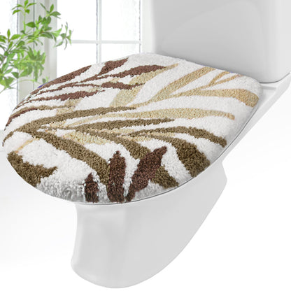Mindsoft Brown Leaves Toilet Seat Covers Bathroom Toilet Lid Cover Soft Microfiber 17.5'' x 15'' Plush Tufted, Machine Washable, Adjustable Rubber Backing Fits Most Round Elongated Oblong Lids