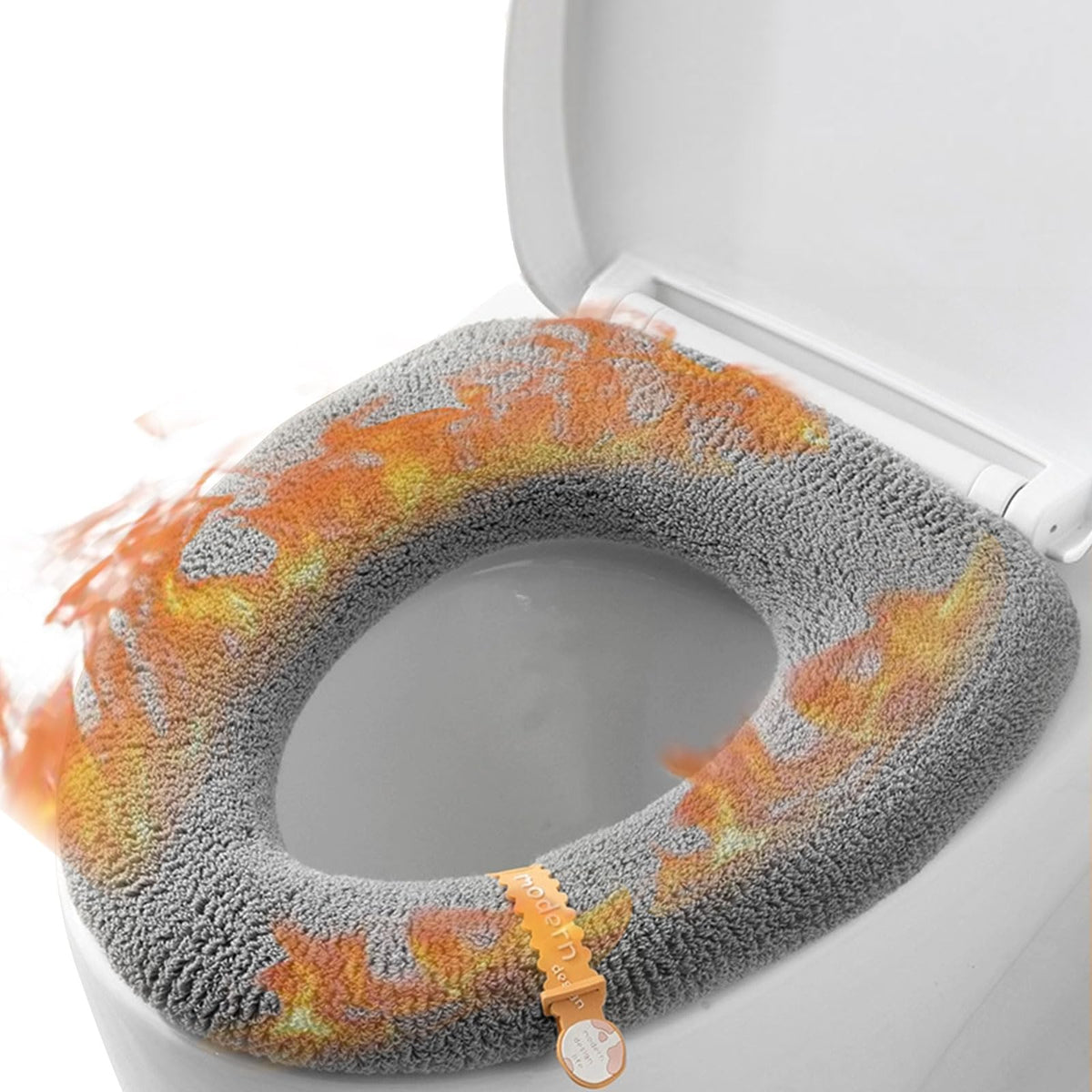 Soft Warm Cushioned Toilet Seat Cover Thicker Bathroom Toilet Seat Cover Pads Stretchable Washable Fiber Cloth Reusable Easy-Install Toilet Lid Seat Cover (azure with Handle)