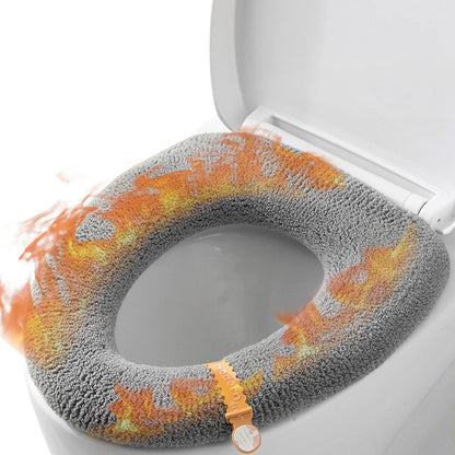 Soft Warm Cushioned Toilet Seat Cover Thicker Bathroom Toilet Seat Cover Pads Stretchable Washable Fiber Cloth Reusable Easy-Install Toilet Lid Seat Cover (azure with Handle)