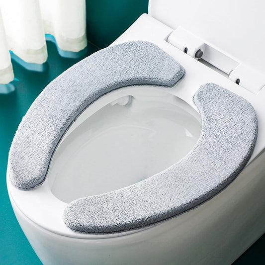 1 Pair Soft Toilet Seat Covers Plush Thick Fabric Toilet Seat Warmer Waterproof self-adhesive Reusable Machine-Washable Universal for All Types of Toilets Bathroom (Grey)