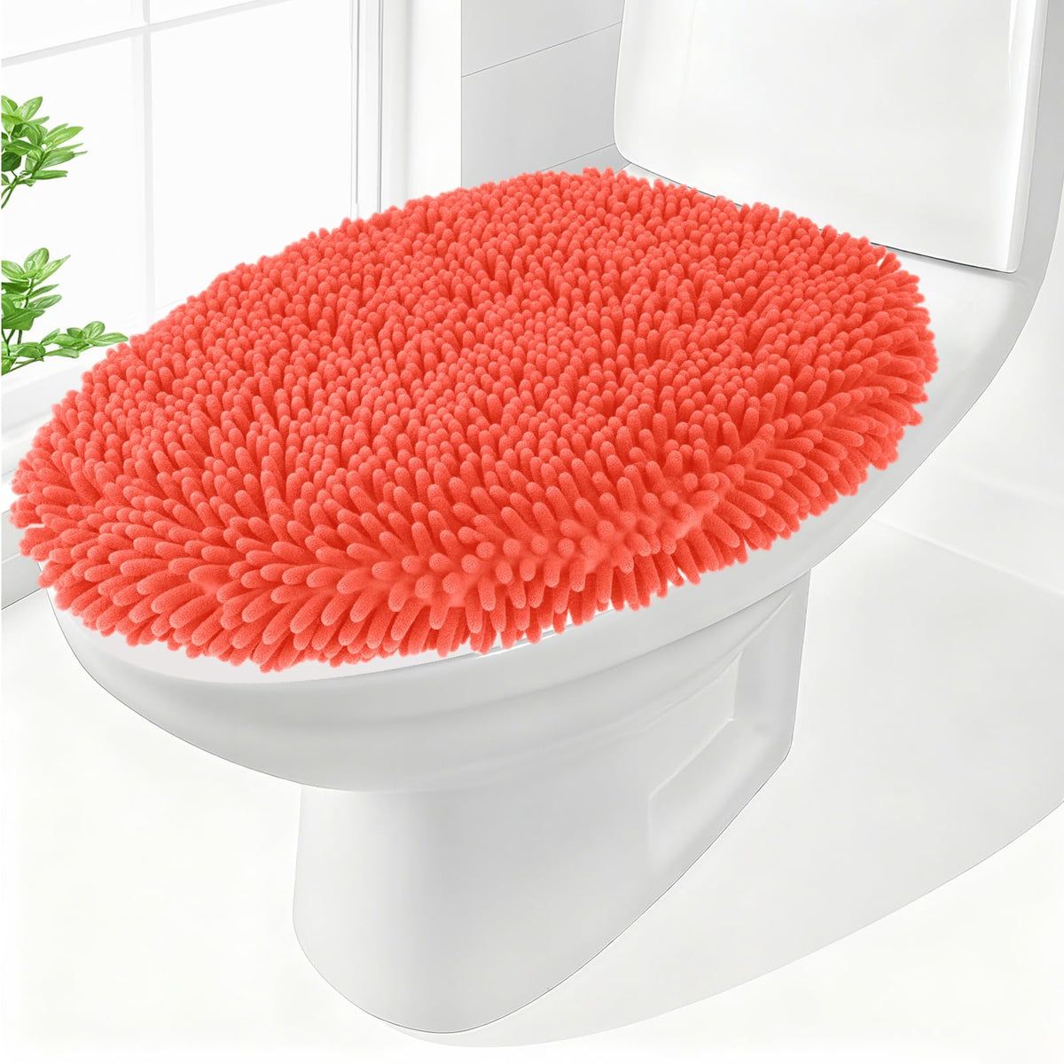 Chenille Elongated Toilet Seat Cover 19.5"x 15" Machine Washable