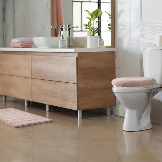 TOWN & COUNTRY EVERYDAY Ultra Plush Solid Tufted Toilet Lid Cover, Soft and Absorbent, Non-Slip Cover, Machine Washable, Blush, 18"x19"
