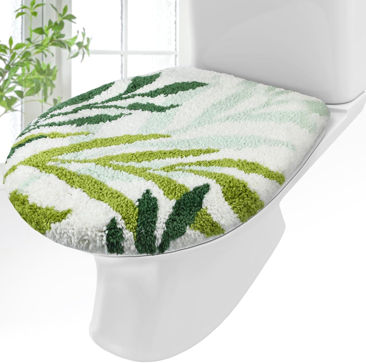 Mindsoft Green Toilet Seat Lid Cover, Microfiber Washable 17.5"x15"