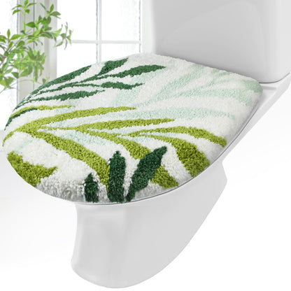 Mindsoft Brown Leaves Toilet Seat Covers Bathroom Toilet Lid Cover Soft Microfiber 17.5'' x 15'' Plush Tufted, Machine Washable, Adjustable Rubber Backing Fits Most Round Elongated Oblong Lids