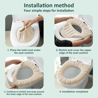 5 Pack Soft Thicker Bathroom Toilet Seat Cover,Soft Warmer Toilet Seat Cushion Cover Stretchable Fits All Oval Toilet Seats Washable Fiber Cloth (Coffee)