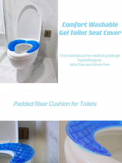 Bule Gel Toilet Seat Cover Cushion Pad Washable Portable Padded Riser Comfort for Elderly Handicapped