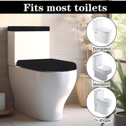Universal Black Polyester Toilet Lid and Tank Cover Set with Elastic Bottom, Easy Maintenance, Stain Protection, Fabric Cover for Toilet Top and Back of Tank Replacement