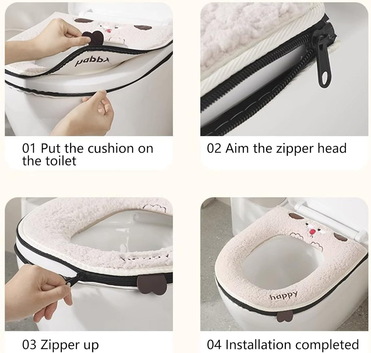 Toilet Seat Cover Pad Thick Warm Toilet Seat Cushion Washable Cloth Mat with Handle Cushioned Cover