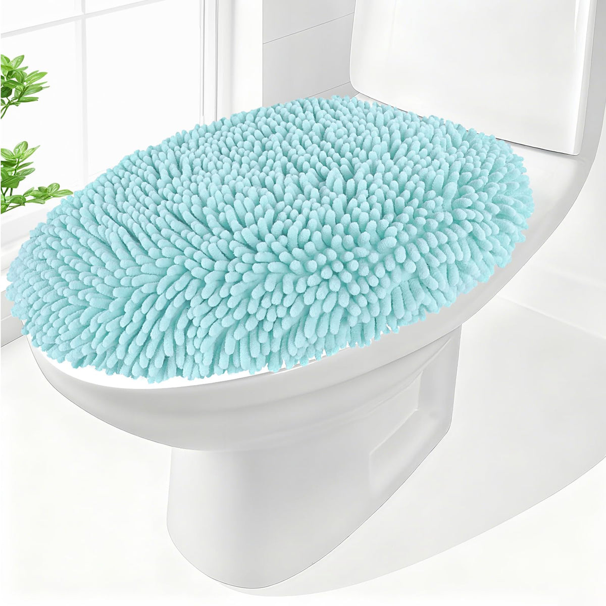 Chenille Elongated Toilet Seat Cover 19.5"x 15" Machine Washable