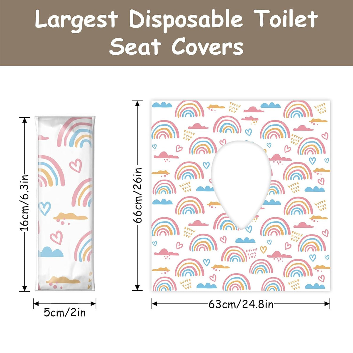 DEEKI 40 Pack Toilet Seat Covers Disposable, Safe No-Slip Waterproof for Kids Toddlers Use in Potty Training Public Restrooms Toilets, Portable Clean Covers for Adults Travel -Rainbow (40 Count)
