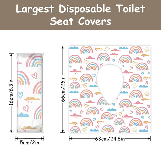DEEKI 40 Pack Toilet Seat Covers Disposable, Safe No-Slip Waterproof for Kids Toddlers Use in Potty Training Public Restrooms Toilets, Portable Clean Covers for Adults Travel -Rainbow (40 Count)