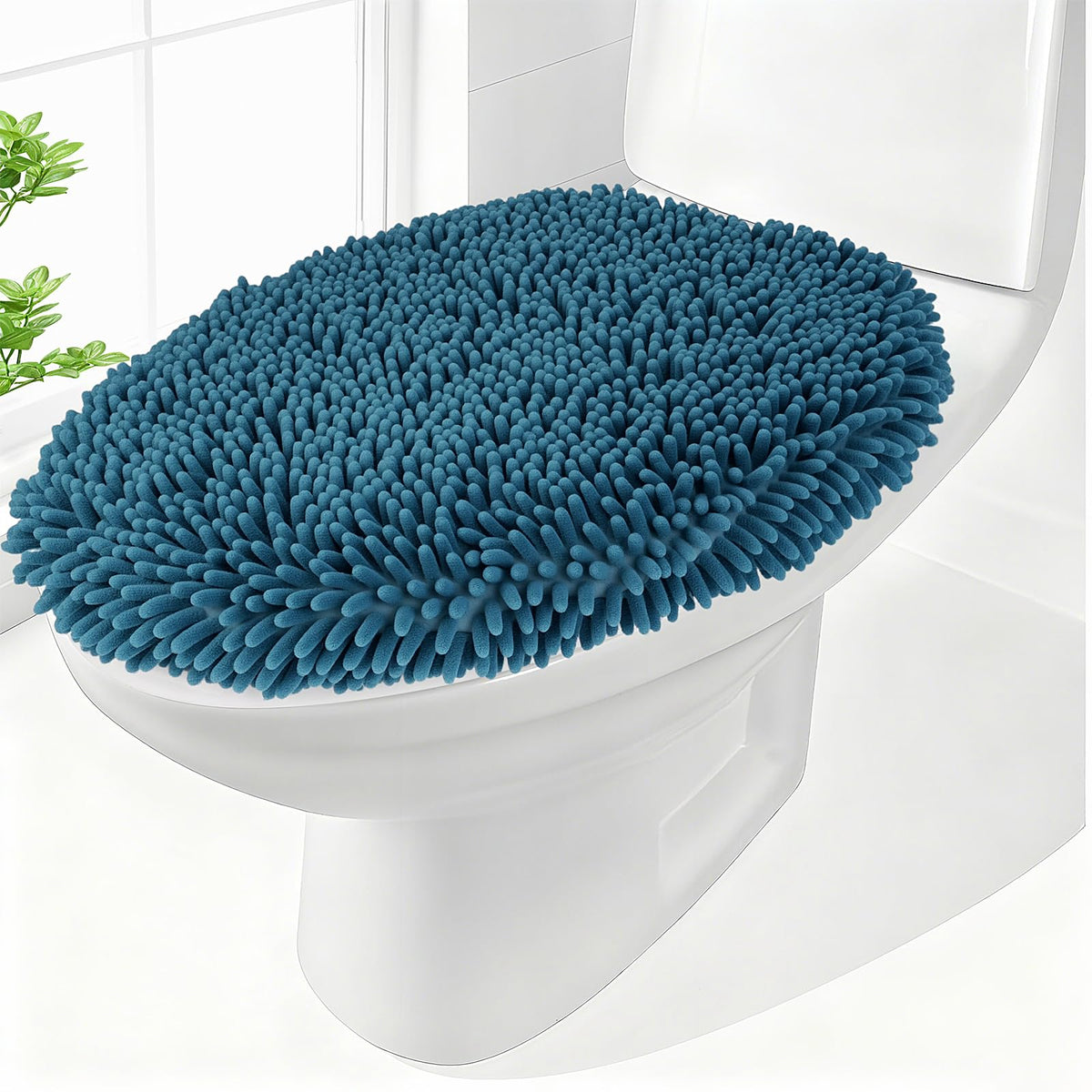 Chenille Elongated Toilet Seat Cover 19.5"x 15" Machine Washable