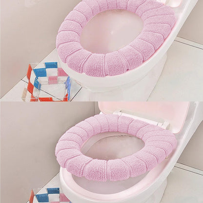2 PCS Soft Thicker Plush Bathroom Toilet Seat Cover Pads Stretchable Washable Cloth Design for Universal Fit O/U/V/Rectangular Toilets (Lavender)
