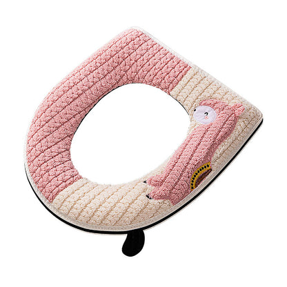 Warm Toilet Seat Cover with Handle for Bathroom (Pink Alpaca)