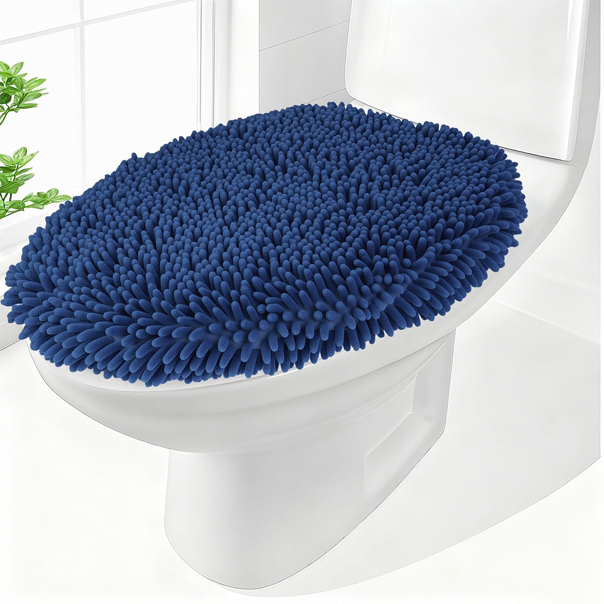 Chenille Elongated Toilet Seat Cover 19.5"x 15" Machine Washable