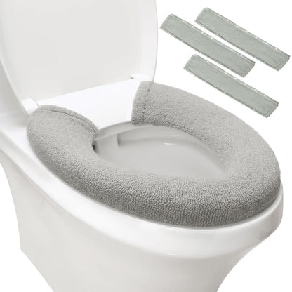 Bathroom Soft Thicker Warmer Stretchable Washable Cloth Toilet Seat Cover Pads 3PCS