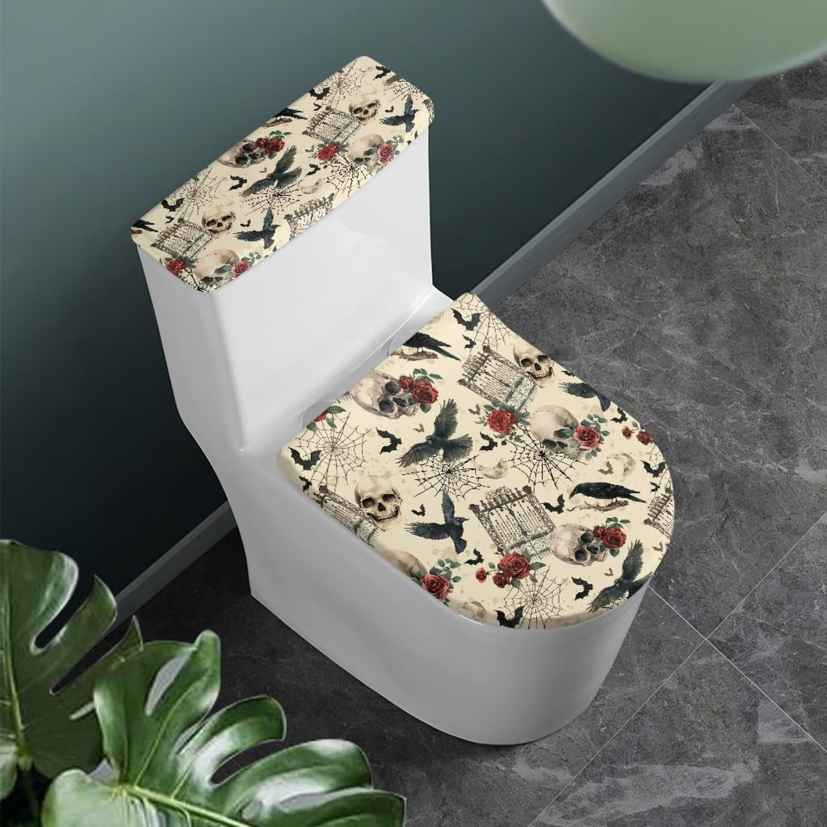Gray Marble Toilet Cover Set 2 Pack Toilet Seat and Tank Lid Cover Replacement Universal with Elastic Bottom Easy to Clean Bathroom Home Indoor Decoration