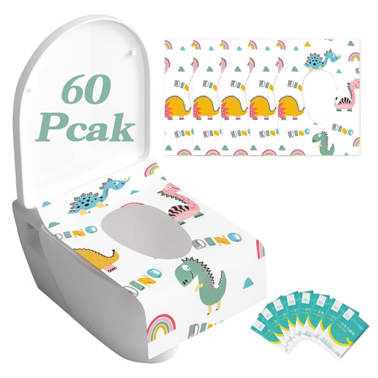 Dinosaur Toilet Seat Covers Disposable 60 Pack,Large Waterproof Potty Covers for Kids,Travel-Friendly Individual Packs,Perfect for Toddlers’ Potty Training in Public Restrooms