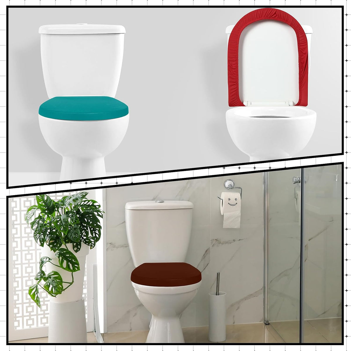 Preboun 4 Pcs Toilet Lid Cover Toilet Seat Cover with Elastic Edges, Standard Toilet Lid Cover Soft Bathroom Covers, Machine Washable Seat Covers Universal for Most Toilet Bowl Lids (Vibrant Colors)
