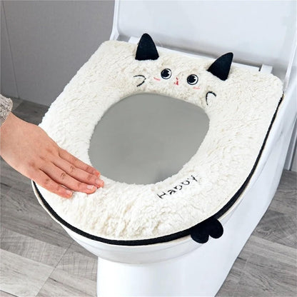 Toilet Seat 2pcs Cartoon Cat-Shaped Toilet Seat Cover Soft Waterproof Bathroom Accessory Thickened for Warmth(Blue flower)