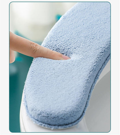 1 Pair Soft Toilet Seat Covers Plush Thick Fabric Toilet Seat Warmer Waterproof self-adhesive Reusable Machine-Washable Universal for All Types of Toilets Bathroom (Grey)