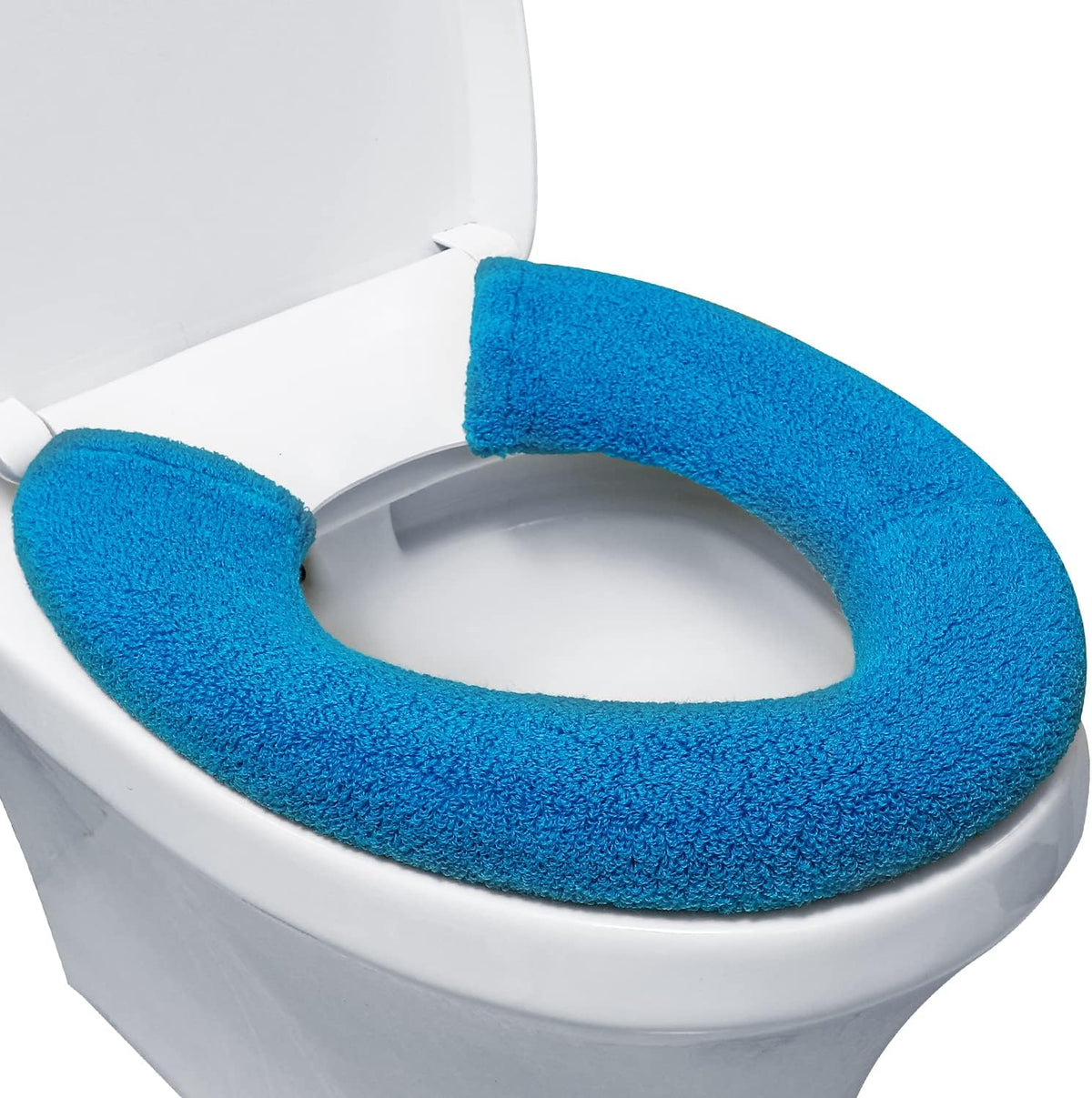 Toilet Seat Cover,Bathroom Soft Thicker Warmer with Snaps Fixed Stretchable Washable Fiber Cloth Toilet Seat Covers Pads Easy Installation& Cleaning (Sky Blue) (MTD21A)