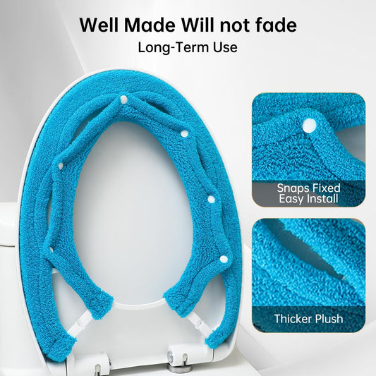 Toilet Seat Cover,Bathroom Soft Thicker Warmer with Snaps Fixed Stretchable Washable Fiber Cloth Toilet Seat Covers Pads Easy Installation& Cleaning (Sky Blue) (MTD21A)
