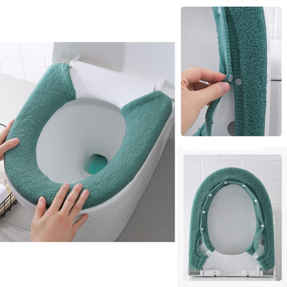 3Pack Toilet Seat Cover,Bathroom Soft Thicker Warmer with Snaps Fixed Stretchable Washable Fiber Cloth Toilet Seat Covers Pads (Gray,Pink,Green)