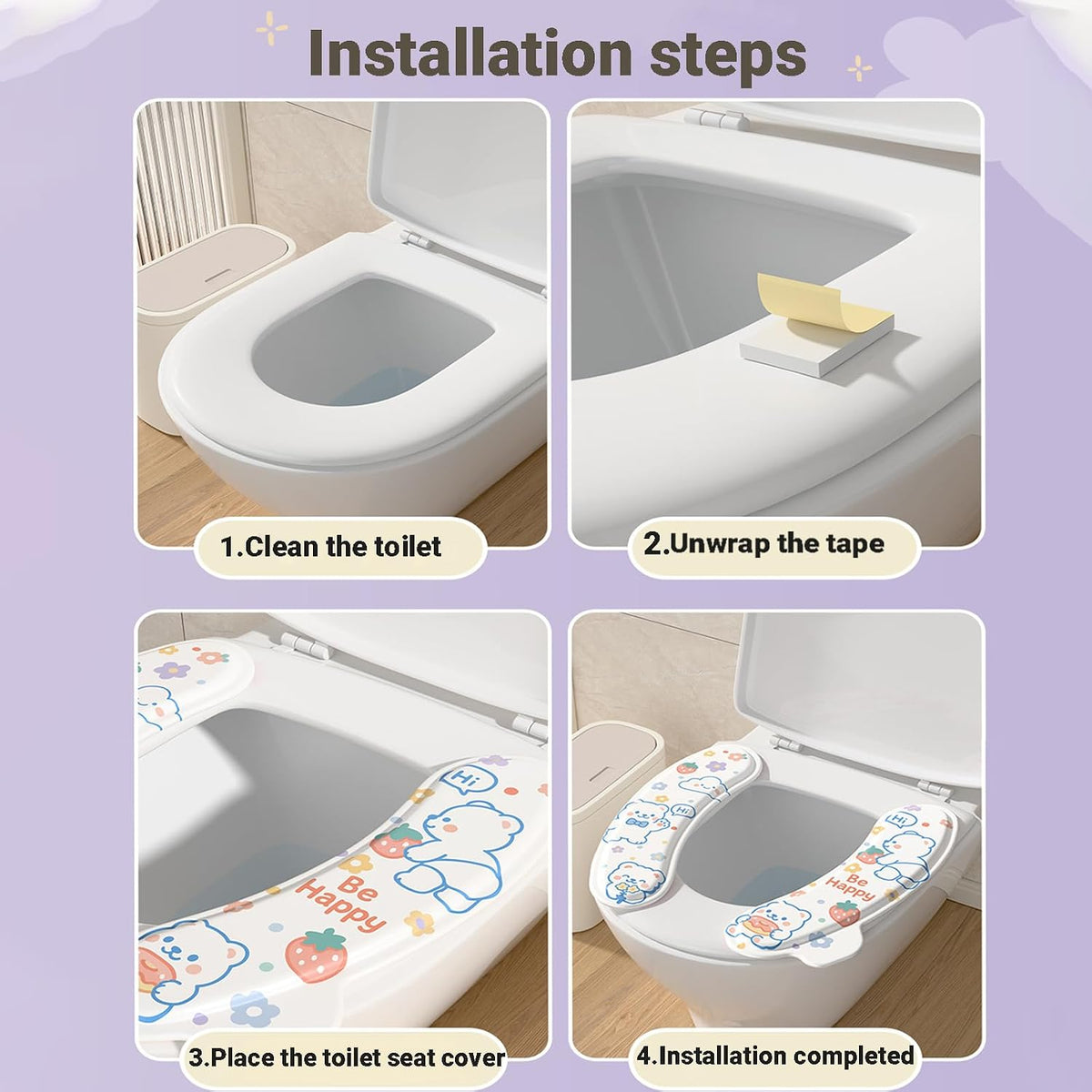 4 Pairs EVA Toilet Seat Cover with Handle