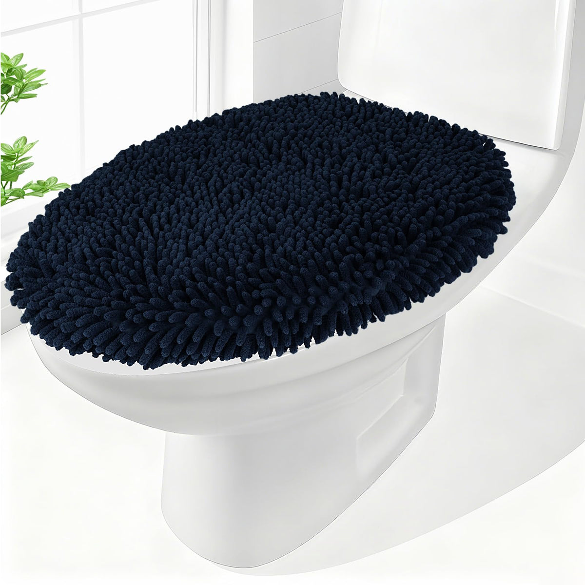 Chenille Elongated Toilet Seat Cover 19.5"x 15" Machine Washable