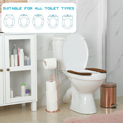 Kingdder 4 Pair Washable Toilet Seat Covers Mat Thick Padded Warm Plush Toilet Seat Cushion with Self Adhesive Tape for Bathroom Nonslip Soft Toilet Cover Home Bathroom Supplies, Grey Brown White Blue