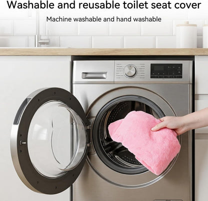 Pink Toilet Seat Cover Soft Plush Toilet Lid Cover Machine Washable Seat Covers for Bathroom Fits Most Round Elongated and Oblong Lids, Easy Installation& Cleaning