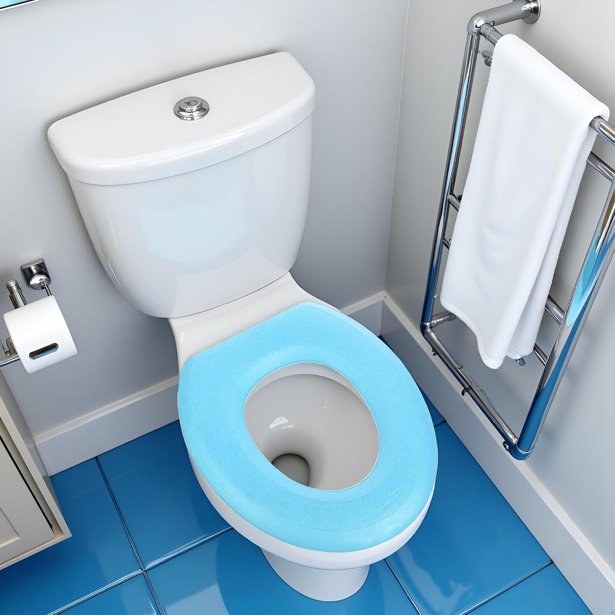 Blue Toilet Seat Cushion, Toilet Seat Cover Waterproof EVA Toilet Seat Cushion O-shape Toilet Lid Seat Cover Bathroom Accessories Easy to Install, Toilet Seats