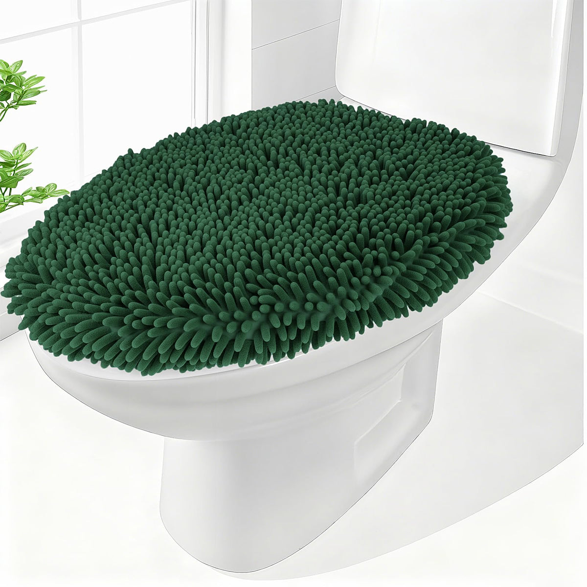 Chenille Elongated Toilet Seat Cover 19.5"x 15" Machine Washable