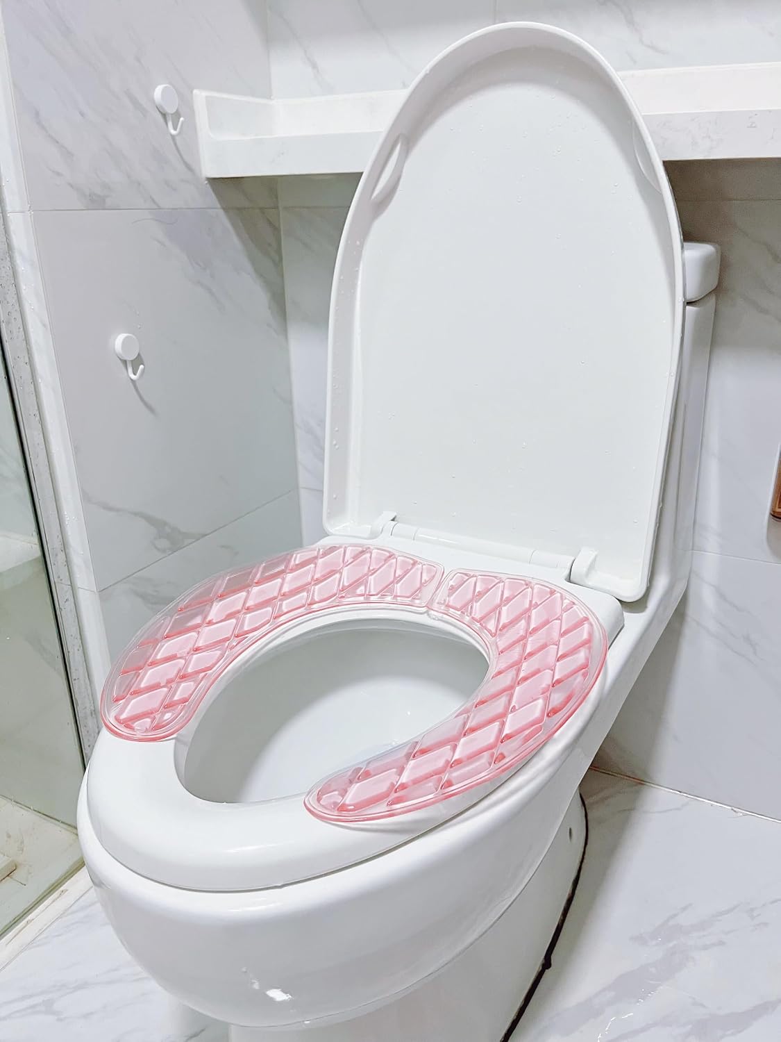 Gel Toilet Seat Cushion - Toilet Cushion for Bathroom - Portable and Washable - Universal Padded Toilet seat for Standard U Shape Toilet Seats -Adhesive Toilet Seat Cushion for Women Seniors (Pink)