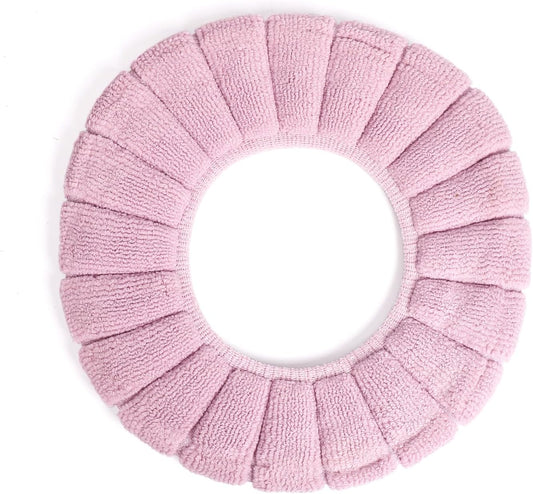 2 PCS Soft Thicker Plush Bathroom Toilet Seat Cover Pads Stretchable Washable Cloth Design for Universal Fit O/U/V/Rectangular Toilets (Lavender)