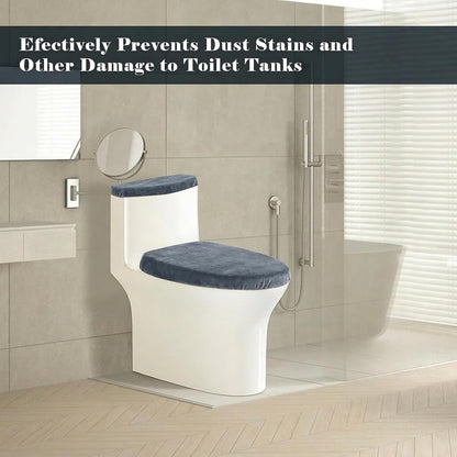 Toilet Seat Cover Grey Toilet Lid Cover and Toilet Tank Cover Set, Universal Toilet Cover Set with Elastic Bottom for Bathroom Decor Accessories，Toilet Lid Cover and Toilet Tank Cover Washable
